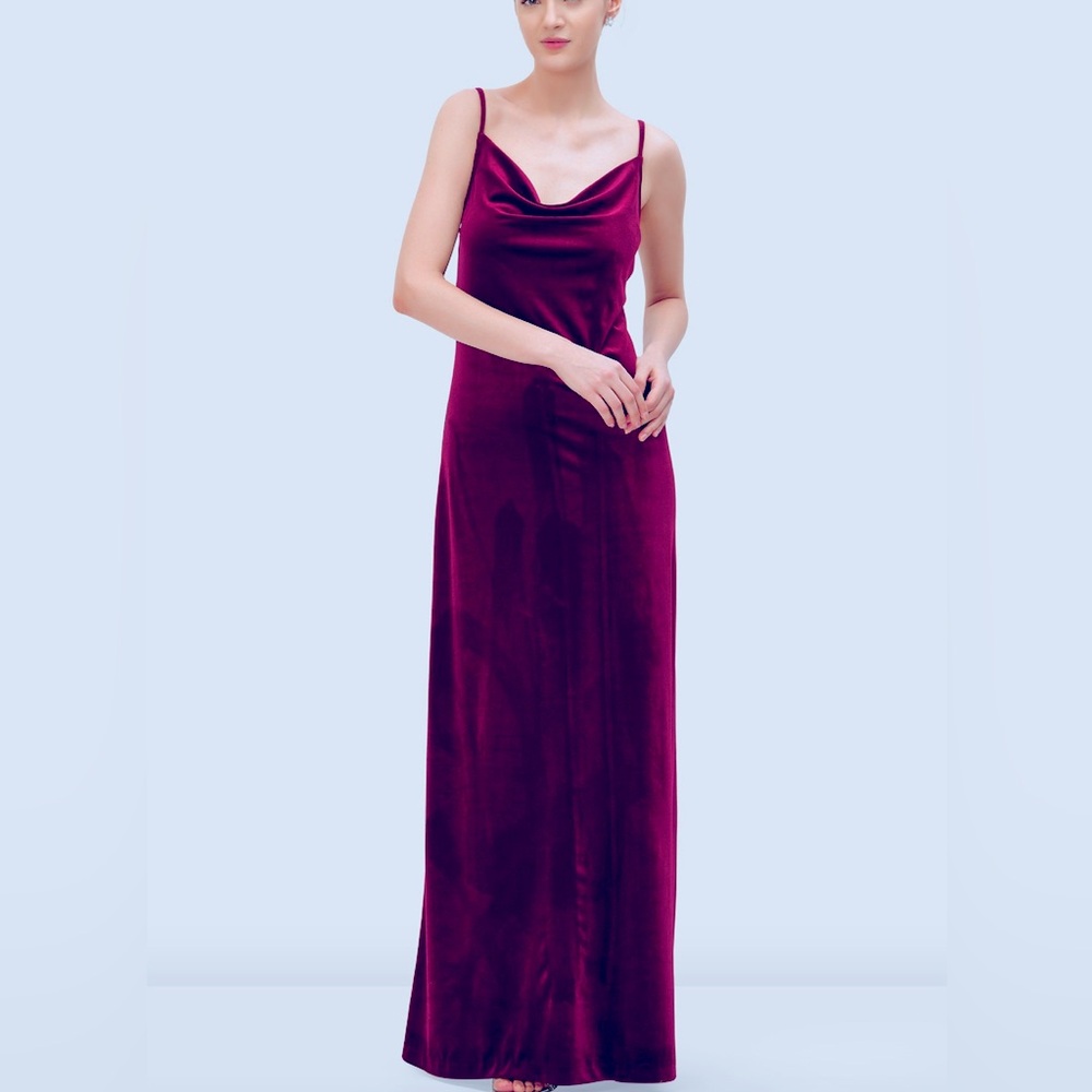 Taylor Burgundy Velvet Draped Neckline Floor Length Dress Size 10 NEW